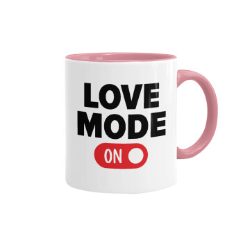 LOVE MODE ON, Mug colored pink, ceramic, 330ml