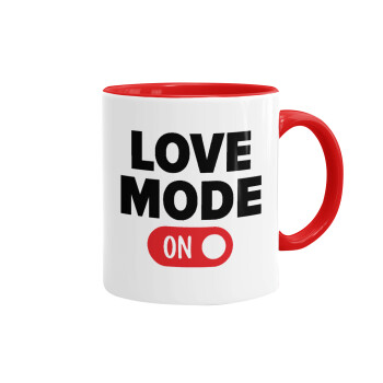 LOVE MODE ON, Mug colored red, ceramic, 330ml
