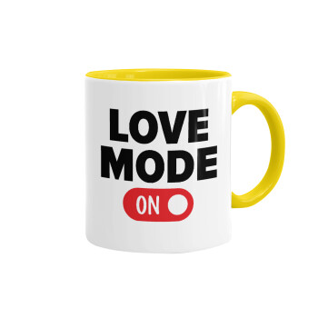 LOVE MODE ON, Mug colored yellow, ceramic, 330ml