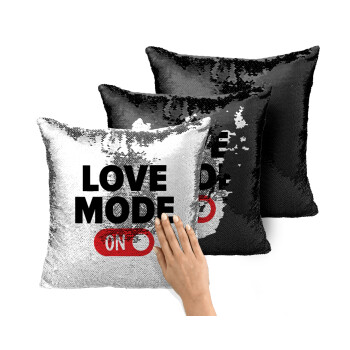 LOVE MODE ON, Μαξιλάρι καναπέ Μαγικό Μαύρο με πούλιες 40x40cm περιέχεται το γέμισμα