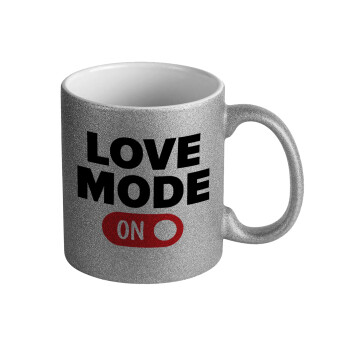 LOVE MODE ON, Κούπα Ασημένια Glitter που γυαλίζει, κεραμική, 330ml