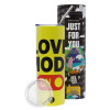 Neon Yellow Travel Tumbler θερμό, μεταλλικό καλαμάκι(Ανωξείδωτο 304 Food grade, BPA free, 600ml)