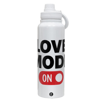 LOVE MODE ON, 1L Stainless Steel Thermal Bottle with Phone Holder & Double Wall Insulation
