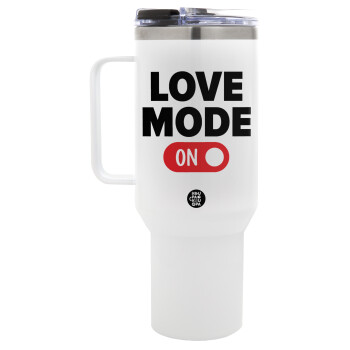 LOVE MODE ON, Mega Tumbler με καπάκι, διπλού τοιχώματος (θερμό) 1,2L