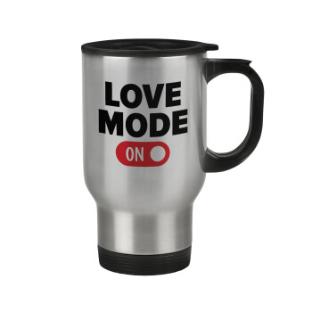 LOVE MODE ON, Stainless steel travel mug with lid, double wall 450ml