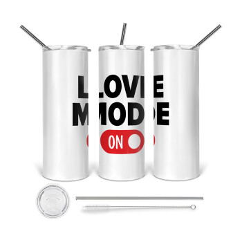 LOVE MODE ON, 360 Eco friendly stainless steel tumbler 600ml, with metal straw & cleaning brush