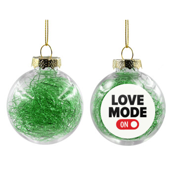 LOVE MODE ON, Χριστουγεννιάτικη μπάλα δένδρου διάφανη με πράσινο γέμισμα 8cm