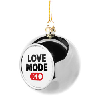 LOVE MODE ON, Χριστουγεννιάτικη μπάλα δένδρου Ασημένια 8cm