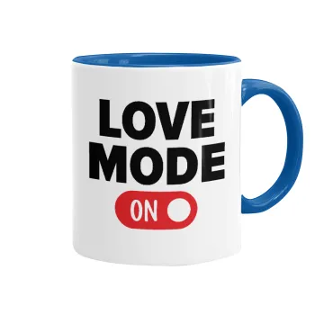 LOVE MODE ON, Κούπα χρωματιστή μπλε, κεραμική, 330ml