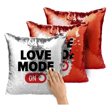 LOVE MODE ON, Μαξιλάρι καναπέ Μαγικό Κόκκινο με πούλιες 40x40cm περιέχεται το γέμισμα