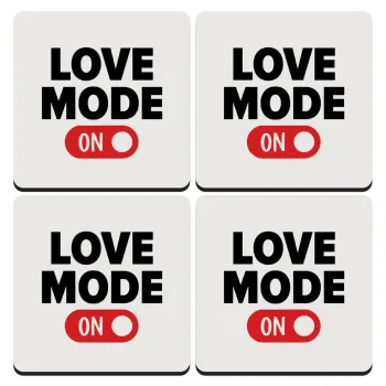 LOVE MODE ON, ΣΕΤ 4 Σουβέρ ξύλινα τετράγωνα (9cm)