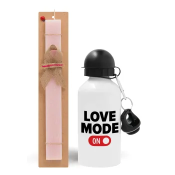 LOVE MODE ON, Easter Set, metallic aluminum bottle (500ml) & aromatic flat Easter candle (30cm) (PINK)