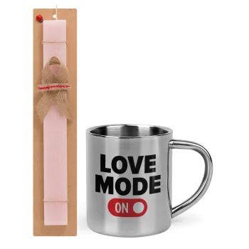 LOVE MODE ON, Easter Set, metallic thermal cup (300ml) & aromatic flat Easter candle (30cm) (PINK)