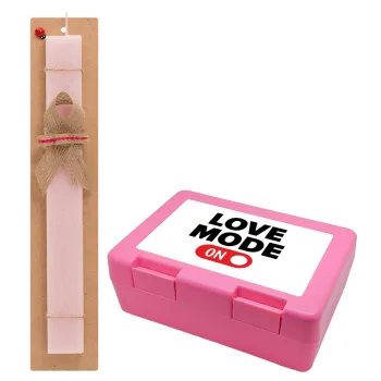 LOVE MODE ON, Easter Set, children's snack container PINK & scented flat Easter candle (30cm) (PINK)