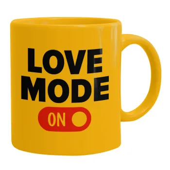 LOVE MODE ON, Κούπα, κεραμική κίτρινη, 330ml