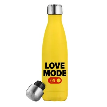 LOVE MODE ON, Yellow Stainless Steel Metallic Thermos, double-walled, 500ml