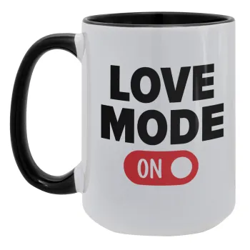 LOVE MODE ON, Κούπα Mega 15oz, κεραμική Μαύρη, 450ml