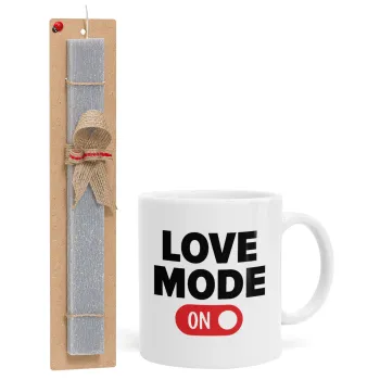 LOVE MODE ON, Πασχαλινή Λαμπάδα με Κούπα κεραμική (330ml) & κερί αρωματικό πλακέ (30cm) (ΓΚΡΙ)