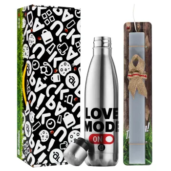 LOVE MODE ON, Easter Set, metallic stainless thermos flask (500ml) & scented flat Easter candle (30cm) (GRAY)
