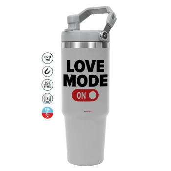 LOVE MODE ON, GREY color, 890ml (30oz) stainless Steel Tumbler with Handle