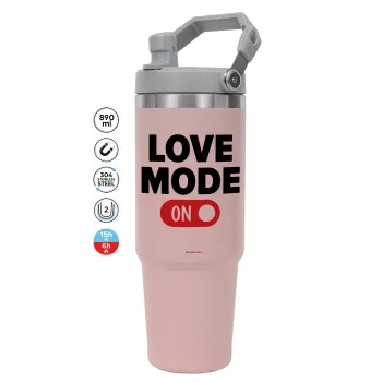 LOVE MODE ON, Pink color, 890ml (30oz) stainless Steel Tumbler with Handle