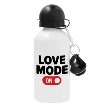 LOVE MODE ON, Μεταλλικό παγούρι νερού, Λευκό, αλουμινίου 500ml