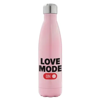 LOVE MODE ON, Metal mug thermos Pink Iridiscent (Stainless steel), double wall, 500ml