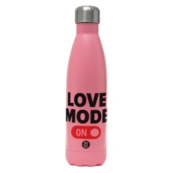 LOVE MODE ON, Μεταλλικό παγούρι θερμός Ροζ Ματ (Stainless steel), διπλού τοιχώματος, 500ml