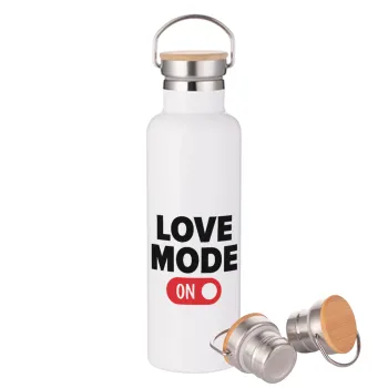 LOVE MODE ON, Stainless steel White with wooden lid (bamboo), double wall, 750ml