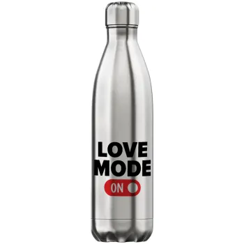 LOVE MODE ON, Μεταλλικό παγούρι θερμός Inox (Stainless steel), διπλού τοιχώματος, 750ml