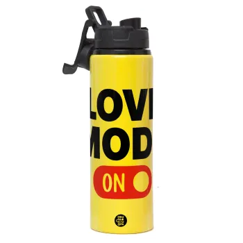 LOVE MODE ON, Μεταλλικό παγούρι νερού με καπάκι ασφαλείας, αλουμινίου 850ml