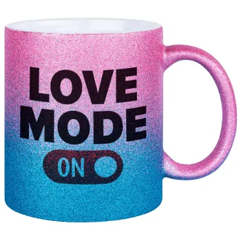 LOVE MODE ON, Κούπα Χρυσή/Μπλε Glitter, κεραμική, 330ml