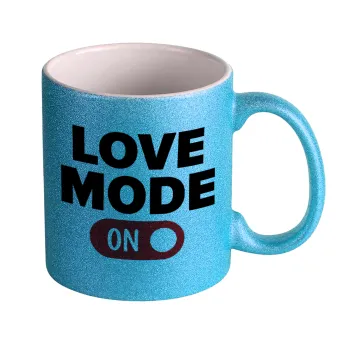 LOVE MODE ON, Κούπα Σιέλ Glitter που γυαλίζει, κεραμική, 330ml