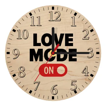 LOVE MODE ON, Ρολόι τοίχου ξύλινο plywood (20cm)