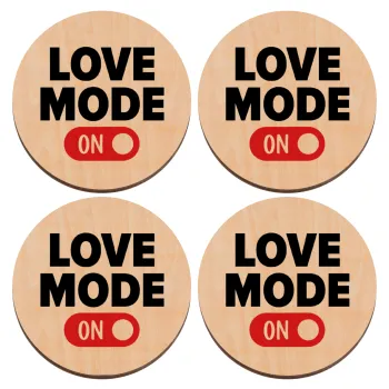 LOVE MODE ON, ΣΕΤ x4 Σουβέρ ξύλινα στρογγυλά plywood (9cm)