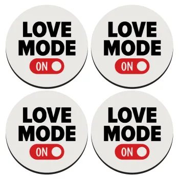 LOVE MODE ON, ΣΕΤ 4 Σουβέρ ξύλινα στρογγυλά (9cm)