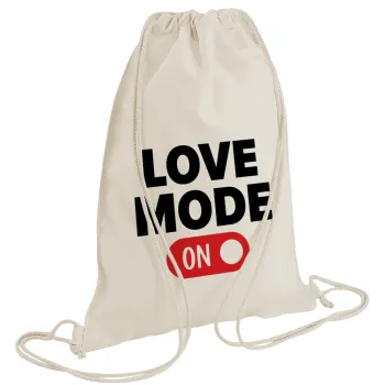 LOVE MODE ON, Τσάντα πλάτης πουγκί GYMBAG natural (28x40cm)