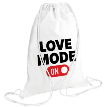 LOVE MODE ON, Τσάντα πλάτης πουγκί GYMBAG λευκή (28x40cm)