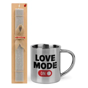 LOVE MODE ON, Easter Set, metallic thermal cup (300ml) & Easter aromatic flat candle (30cm) (GRAY)