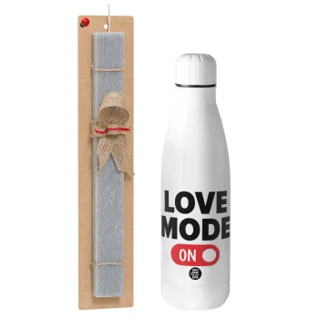 LOVE MODE ON, Easter Set, metallic stainless thermos bottle (500ml) & scented flat Easter candle (30cm) (GRAY)