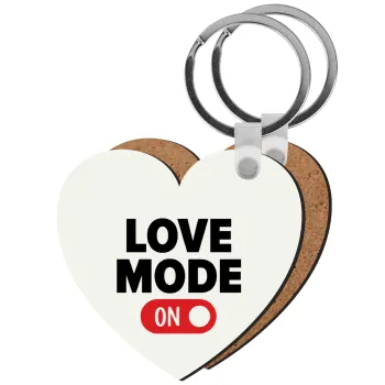 LOVE MODE ON, Μπρελόκ Ξύλινο καρδιά MDF