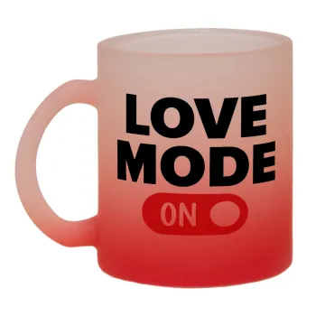 LOVE MODE ON, Κούπα γυάλινη δίχρωμη με βάση το κόκκινο ματ, 330ml