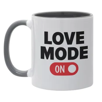 LOVE MODE ON, Κούπα χρωματιστή γκρι, κεραμική, 330ml