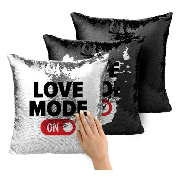 LOVE MODE ON, Μαξιλάρι καναπέ Μαγικό Μαύρο με πούλιες 40x40cm περιέχεται το γέμισμα