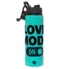 Metallic water bottle with safety lid, 850ml aluminum