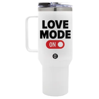 LOVE MODE ON, Mega Tumbler με καπάκι, διπλού τοιχώματος (θερμό) 1,2L