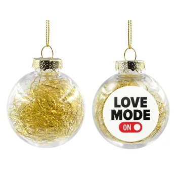 LOVE MODE ON, Transparent Christmas tree ball ornament with gold filling 8cm