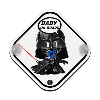 Baby darth vader blue, Baby On Board wooden car sign with suction cups (16x16cm)