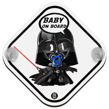 Baby darth vader blue, Σήμανση αυτοκινήτου Baby On Board ξύλινο με βεντουζάκια (16x16cm)