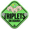 Triplets on board babys, green, Σήμανση αυτοκινήτου Baby On Board ξύλινο με βεντουζάκια (16x16cm)